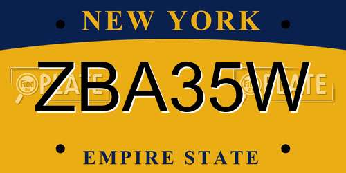 ZBA35W New York License Plate