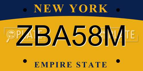ZBA58M New York License Plate