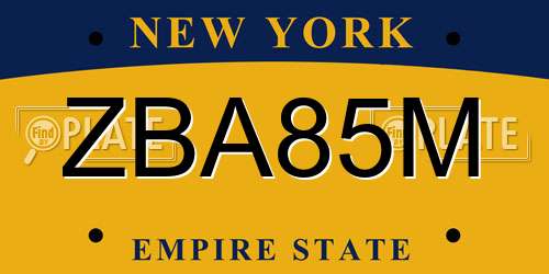 ZBA85M New York License Plate