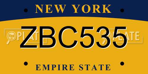 ZBC535 New York License Plate