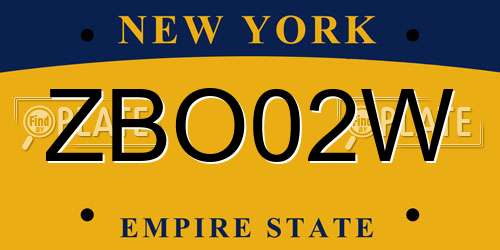 ZBO02W New York License Plate