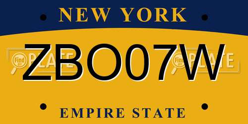 ZBO07W New York License Plate
