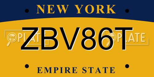 ZBV86T New York License Plate