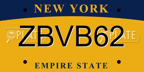 ZBVB62 New York License Plate