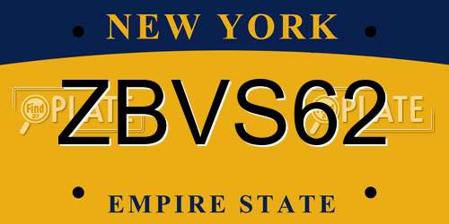 ZBVS62 New York License Plate