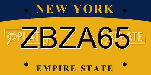 ZBZA65 New York License Plate
