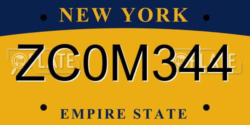 ZC0M344 New York License Plate