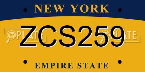 ZCS259 New York License Plate