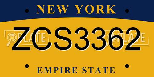 ZCS3362 New York License Plate