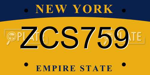 ZCS759 New York License Plate