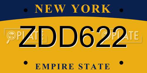 ZDD622 New York License Plate