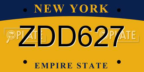 ZDD627 New York License Plate