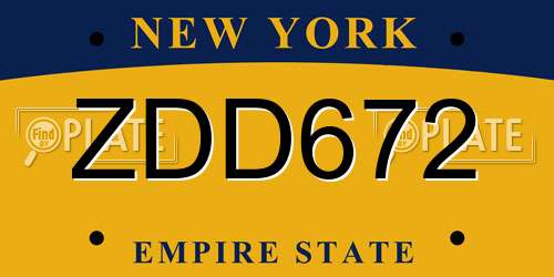 ZDD672 New York License Plate
