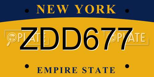 ZDD677 New York License Plate