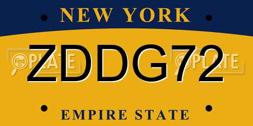 ZDDG72 New York License Plate