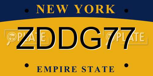 ZDDG77 New York License Plate