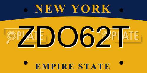 ZDO62T New York License Plate