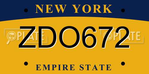ZDO672 New York License Plate