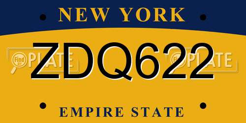 ZDQ622 New York License Plate