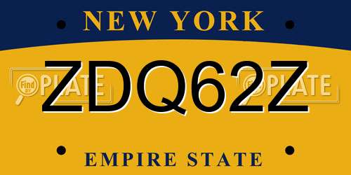 ZDQ62Z New York License Plate