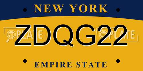 ZDQG22 New York License Plate
