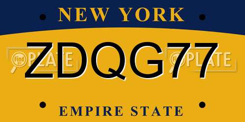 ZDQG77 New York License Plate