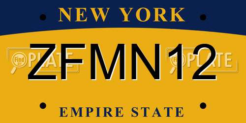 ZFMN12 New York License Plate