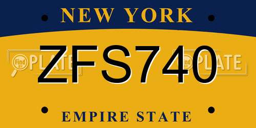 ZFS740 New York License Plate