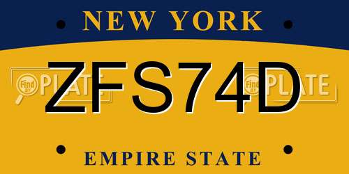 ZFS74D New York License Plate