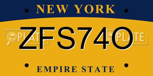 ZFS74O New York License Plate