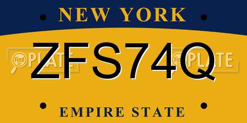 ZFS74Q New York License Plate