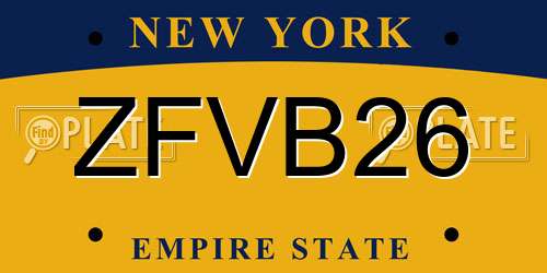 ZFVB26 New York License Plate