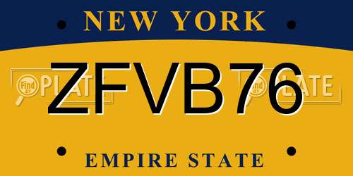 ZFVB76 New York License Plate