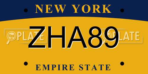ZHA89 New York License Plate