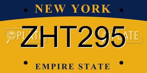 ZHT295 New York License Plate