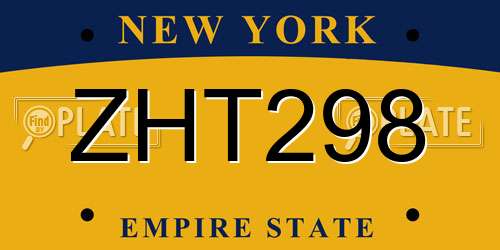 ZHT298 New York License Plate