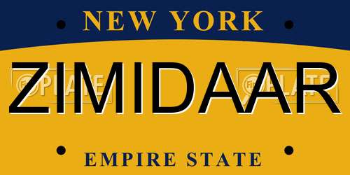 ZIMIDAAR New York License Plate