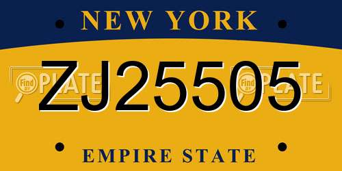 ZJ25505 New York License Plate