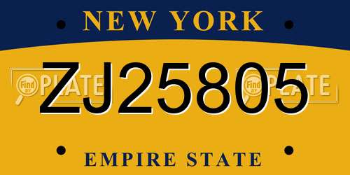 ZJ25805 New York License Plate