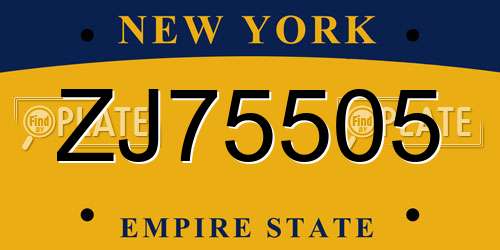 ZJ75505 New York License Plate
