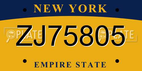 ZJ75805 New York License Plate