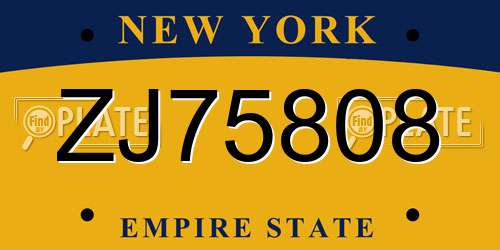 ZJ75808 New York License Plate