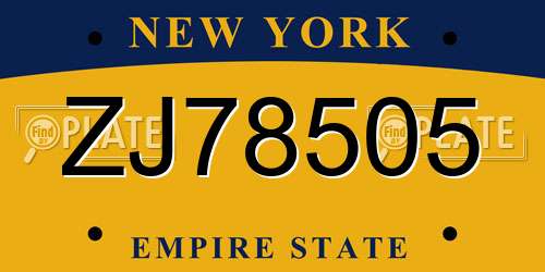 ZJ78505 New York License Plate