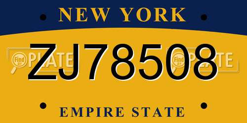 ZJ78508 New York License Plate