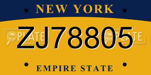 ZJ78805 New York License Plate