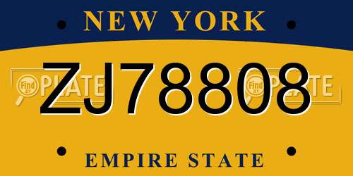 ZJ78808 New York License Plate