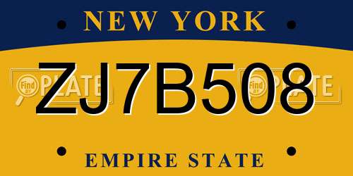 ZJ7B508 New York License Plate