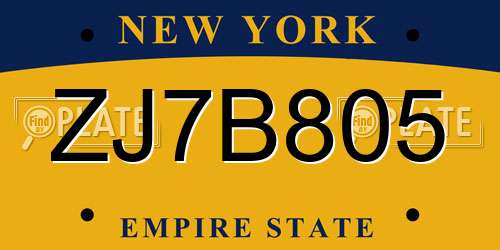 ZJ7B805 New York License Plate