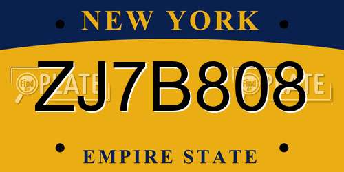 ZJ7B808 New York License Plate
