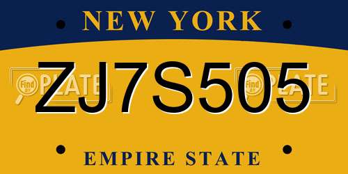 ZJ7S505 New York License Plate